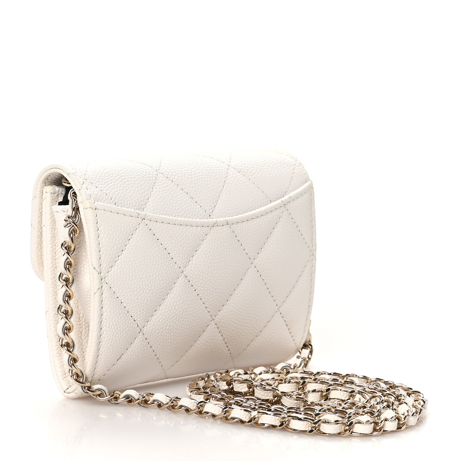 Chanel Caviar Quilted Flap Card Holder On Chain White 3 of 12