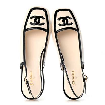 Chanel Lambskin Patent Calfskin CC Slingback Flats 40 White Black 2 of 10