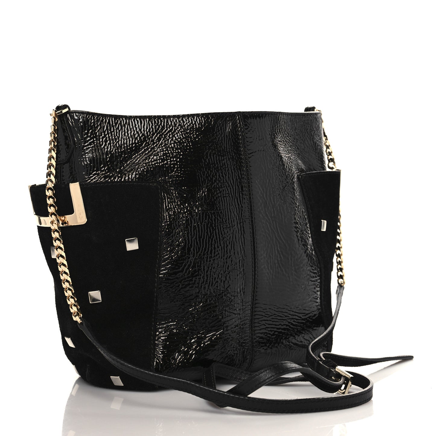 Crinkled Patent Small Anabel Crossbody Black