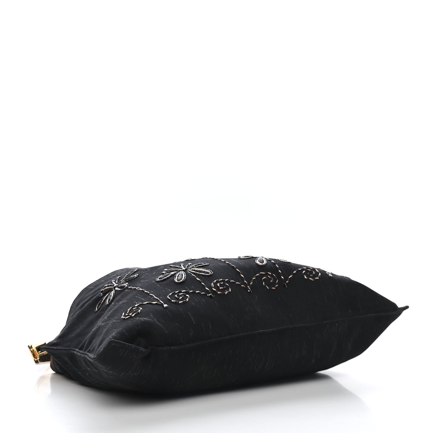 Fendi Neoprene Raffia Flower Embroidered Shoulder Bag Black 3 of 9