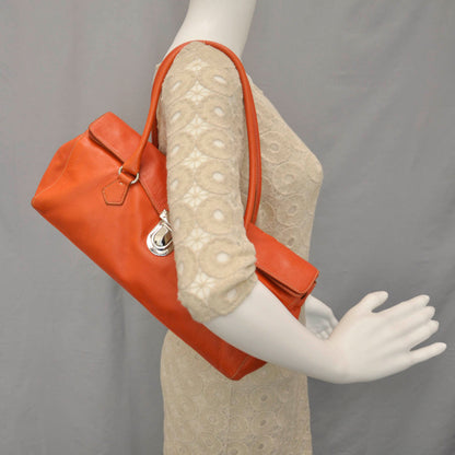 Prada Vitello Foldover Pushlock Satchel Orange 2 of 9