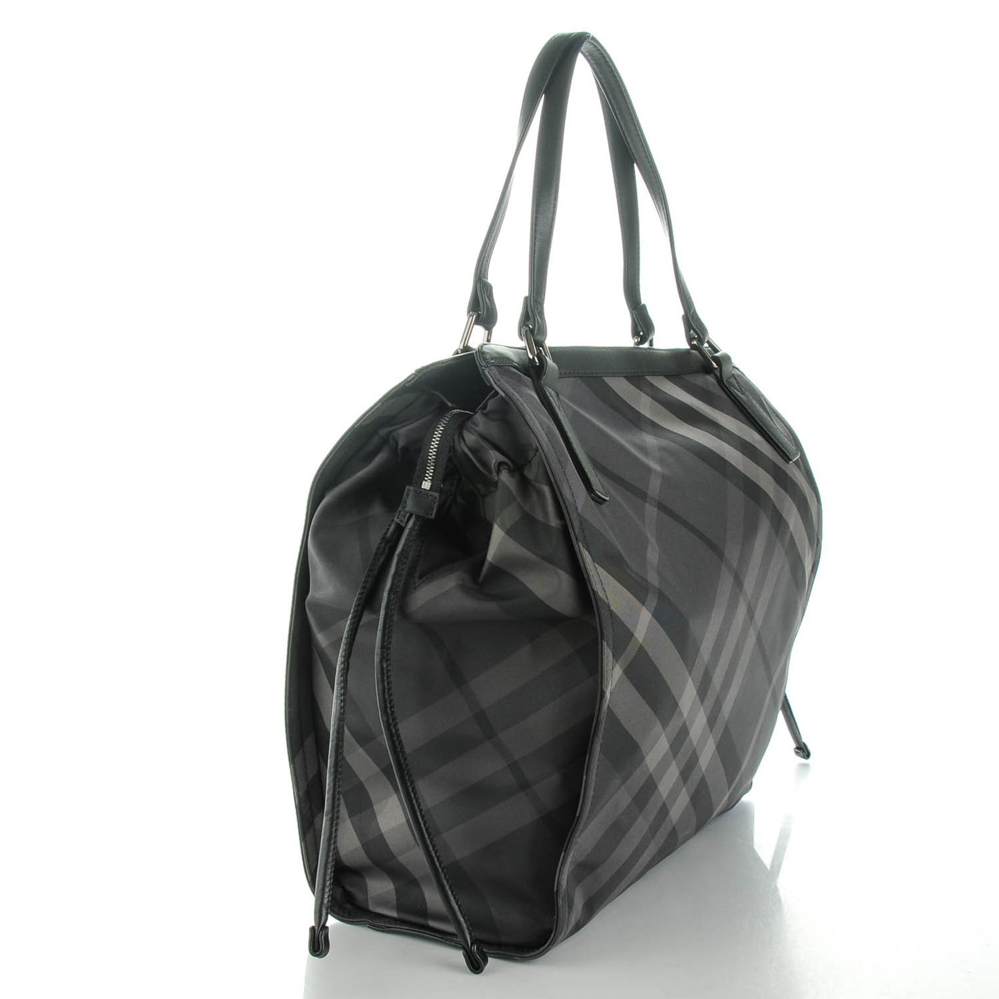 Nylon Check Small Buckleigh Packable Tote Charcoal