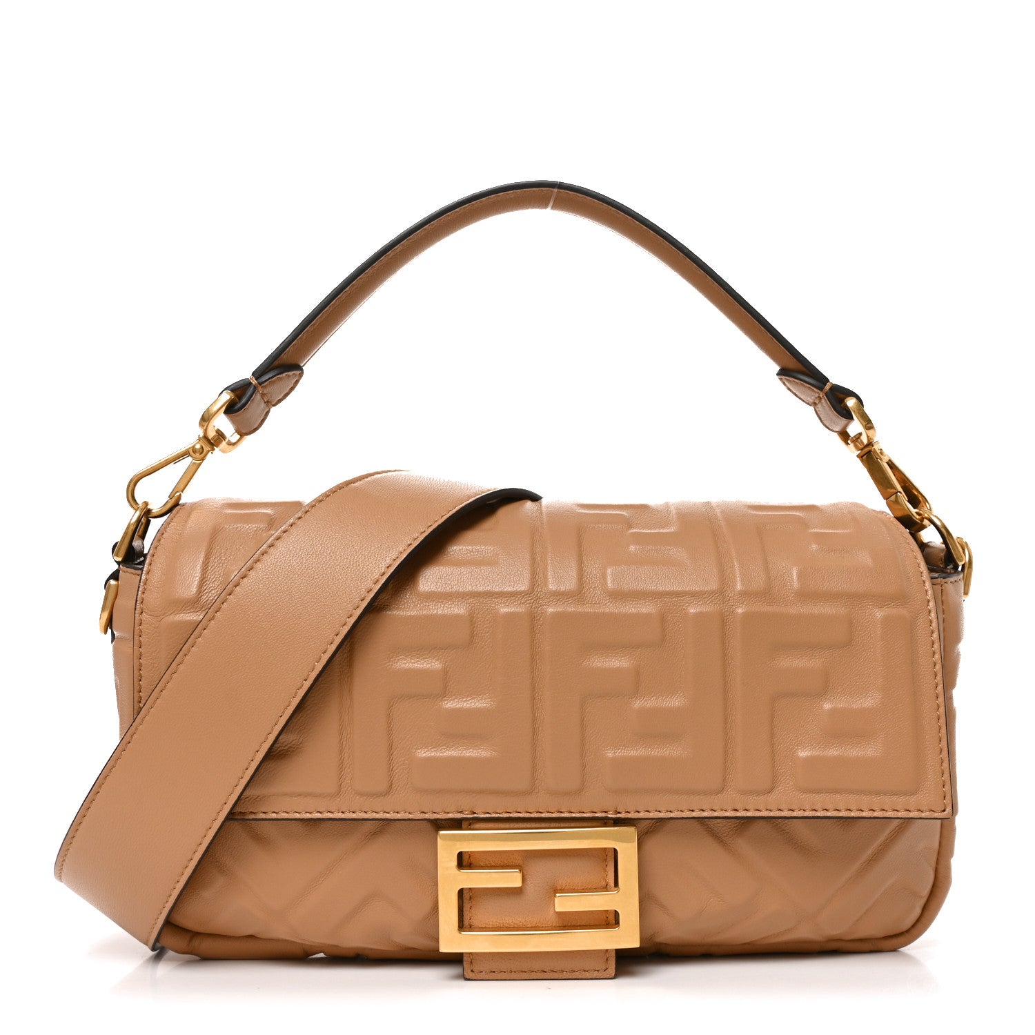 Fendi Nappa FF 1974 Embossed Baguette Miele Scuro 1 of 10