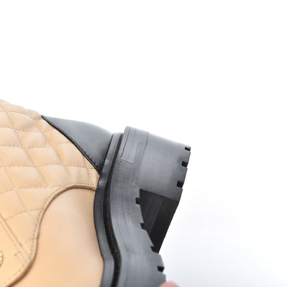 Chanel Lambskin Calfskin Quilted Lace Up Combat Boots 37 Beige Black 12 of 14