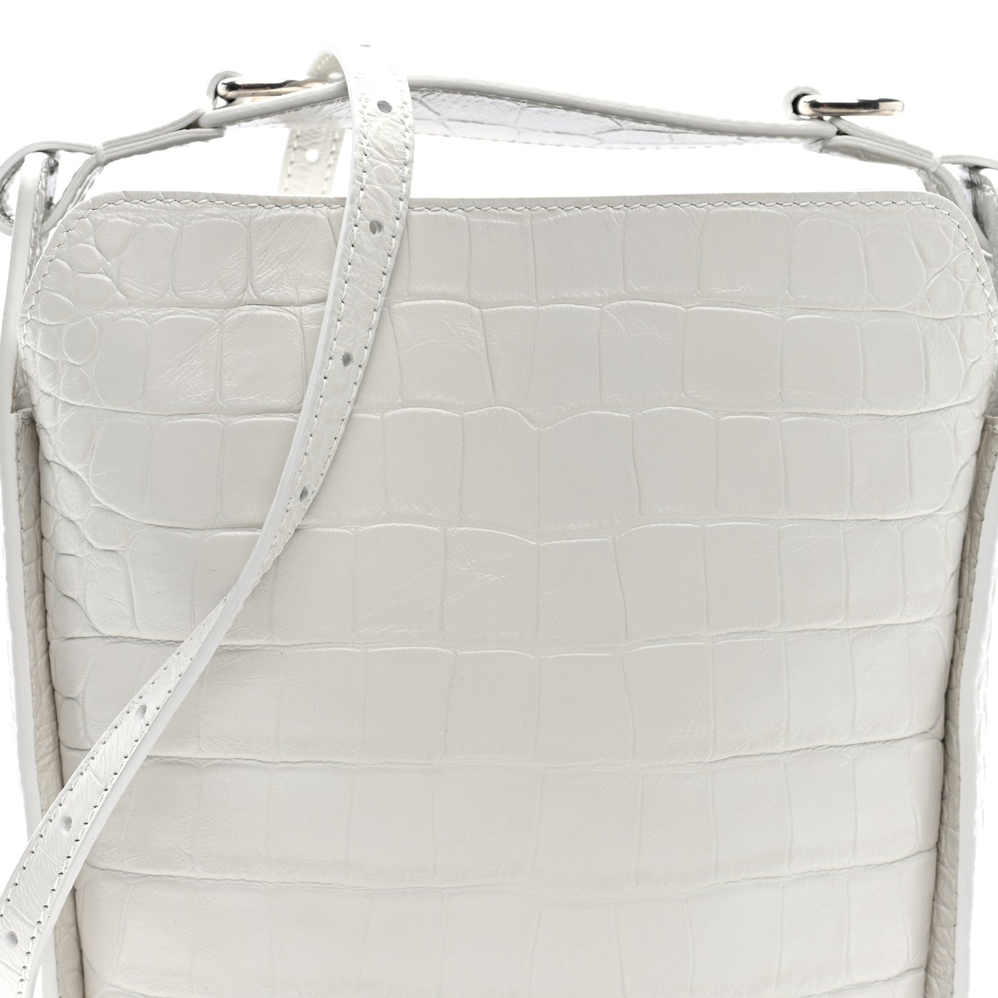 Calfskin Logo Crocodile Embossed XS Tool 2.0 North-South Tote White Black