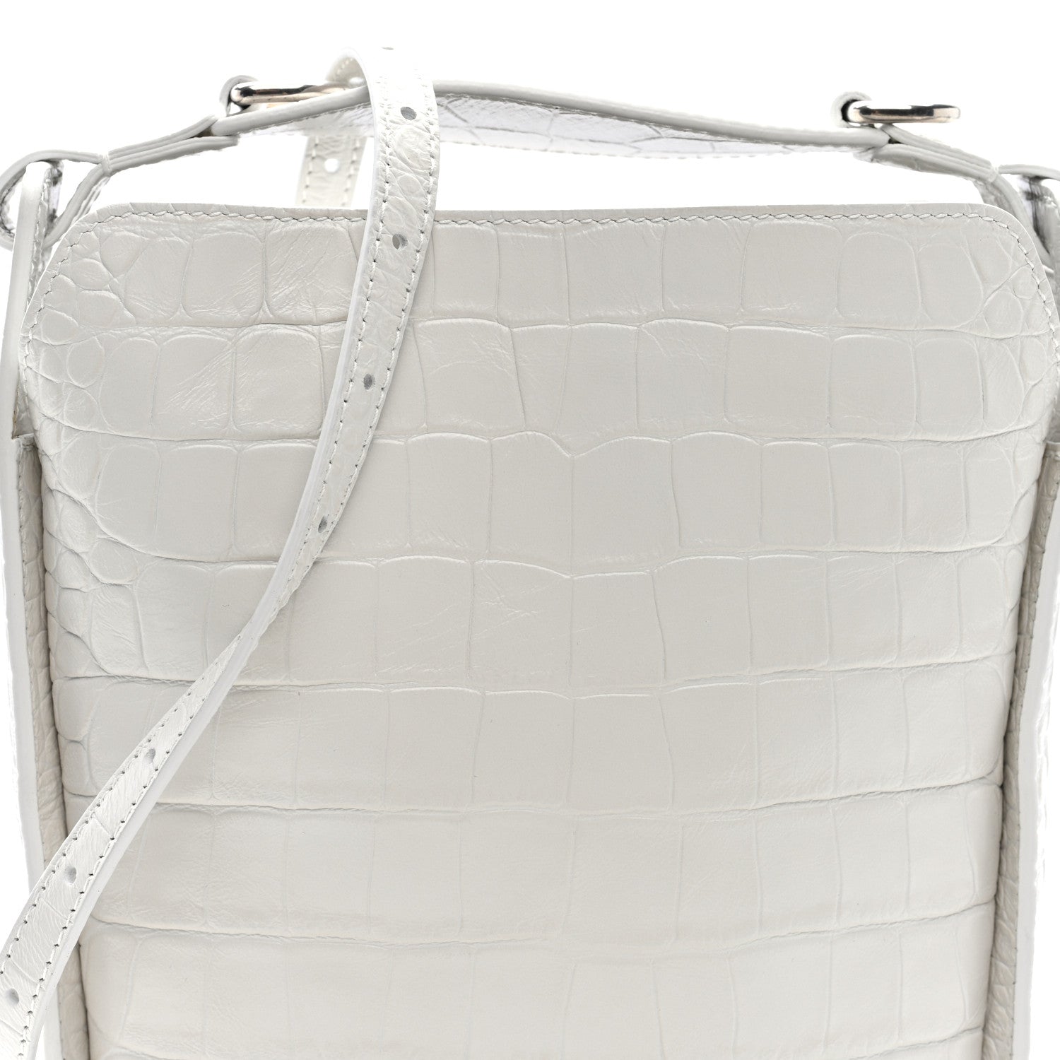 Balenciaga Calfskin Logo Crocodile Embossed XS Tool 2.0 North-South Tote White Black 7 of 9