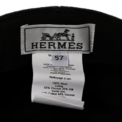 Hermes Wool Flannel Embroidered Womens Cabourg En Finesse Cap 57 Black 8 of 9