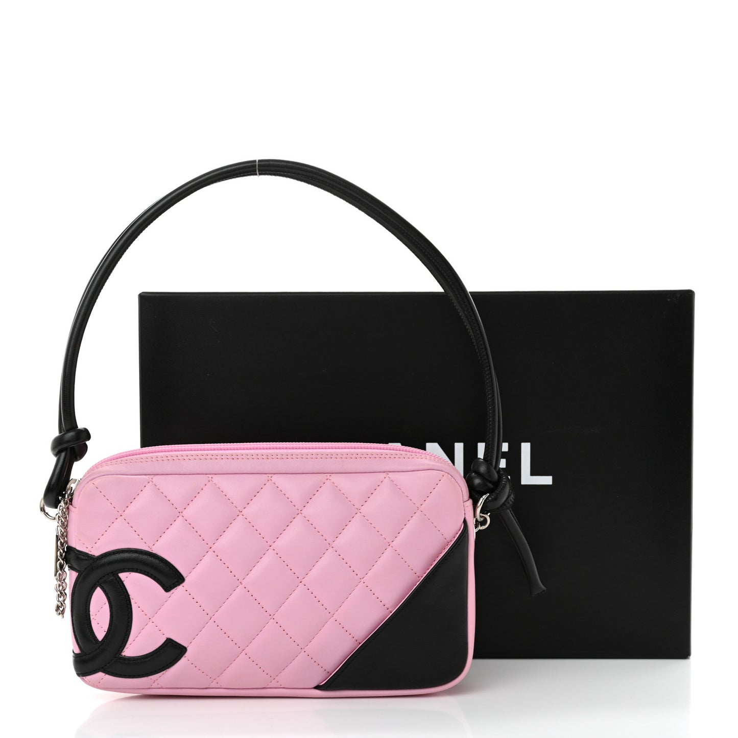 Calfskin Quilted Cambon Pochette Pink Black