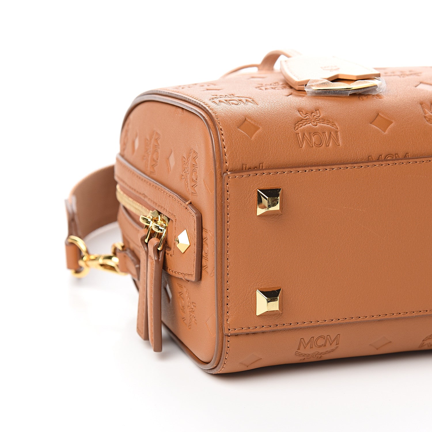 MCM Calfskin Ottomar Monogram Essential Boston Bag Cognac 6 of 8