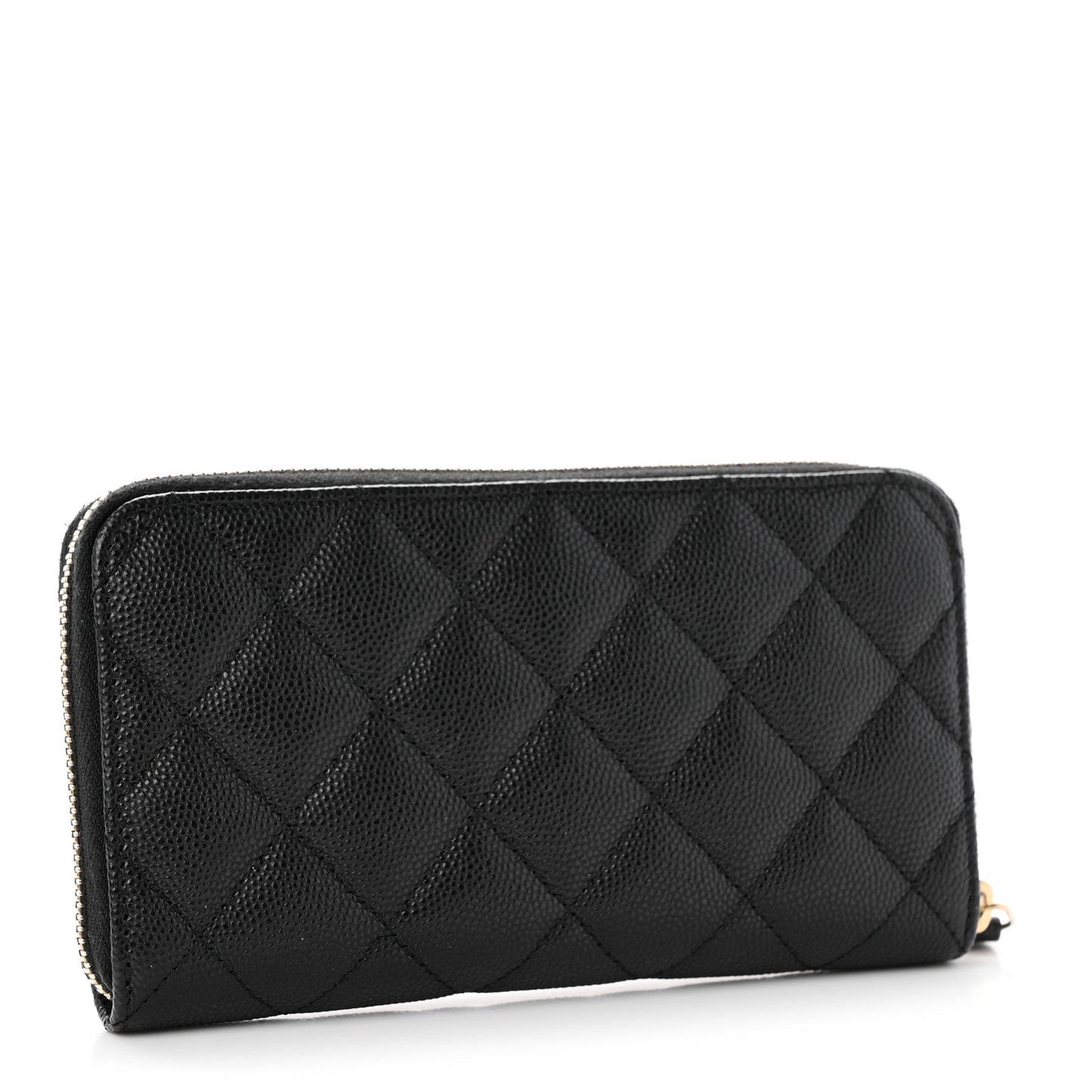 Caviar Quilted Small Zip Around Wallet Black