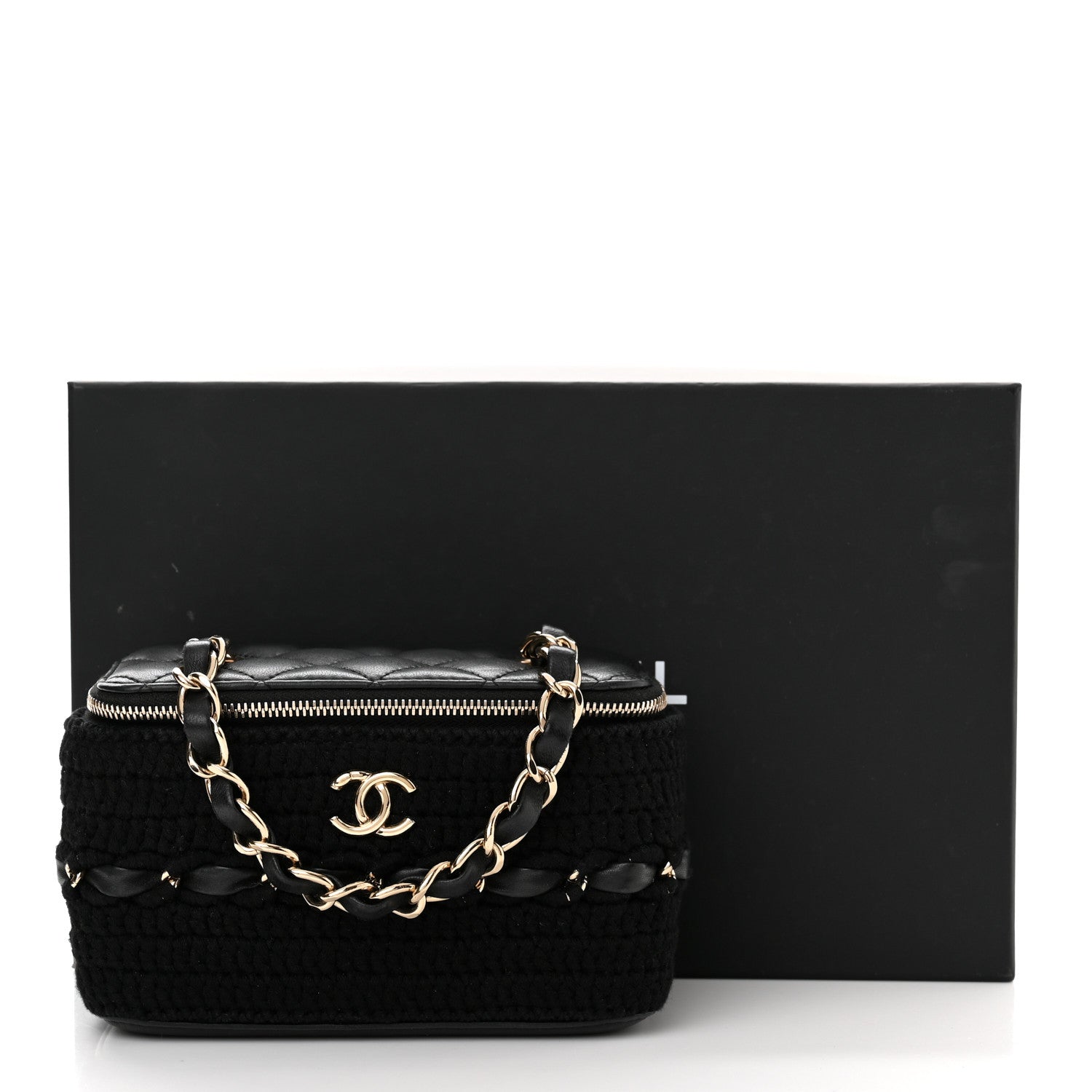 Chanel Lambskin Crochet Quilted Small Vanity Case With Chain Black 11 of 11