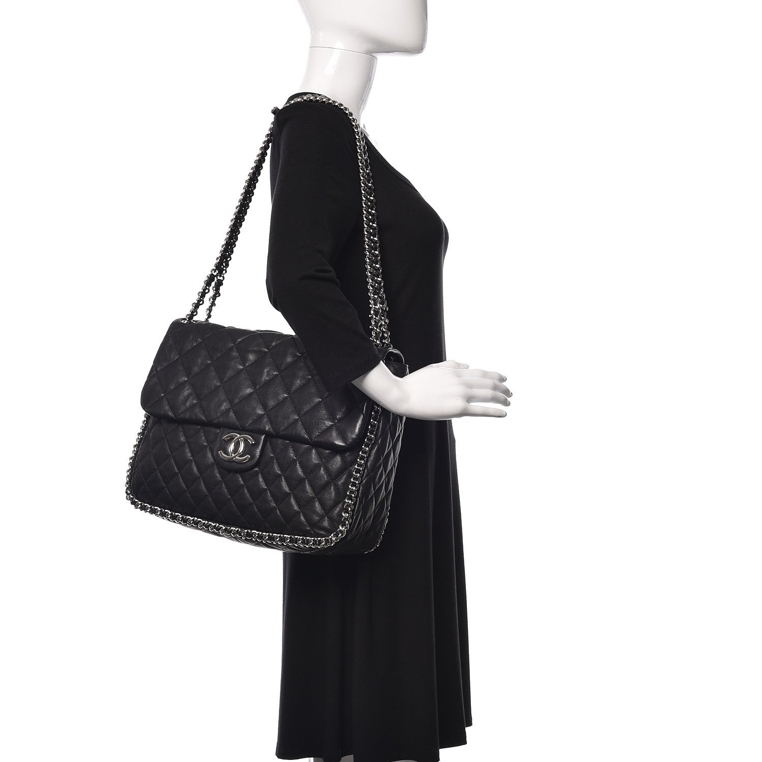 Chanel Washed Lambskin Quilted Maxi Chain Around Flap Black 2 of 10
