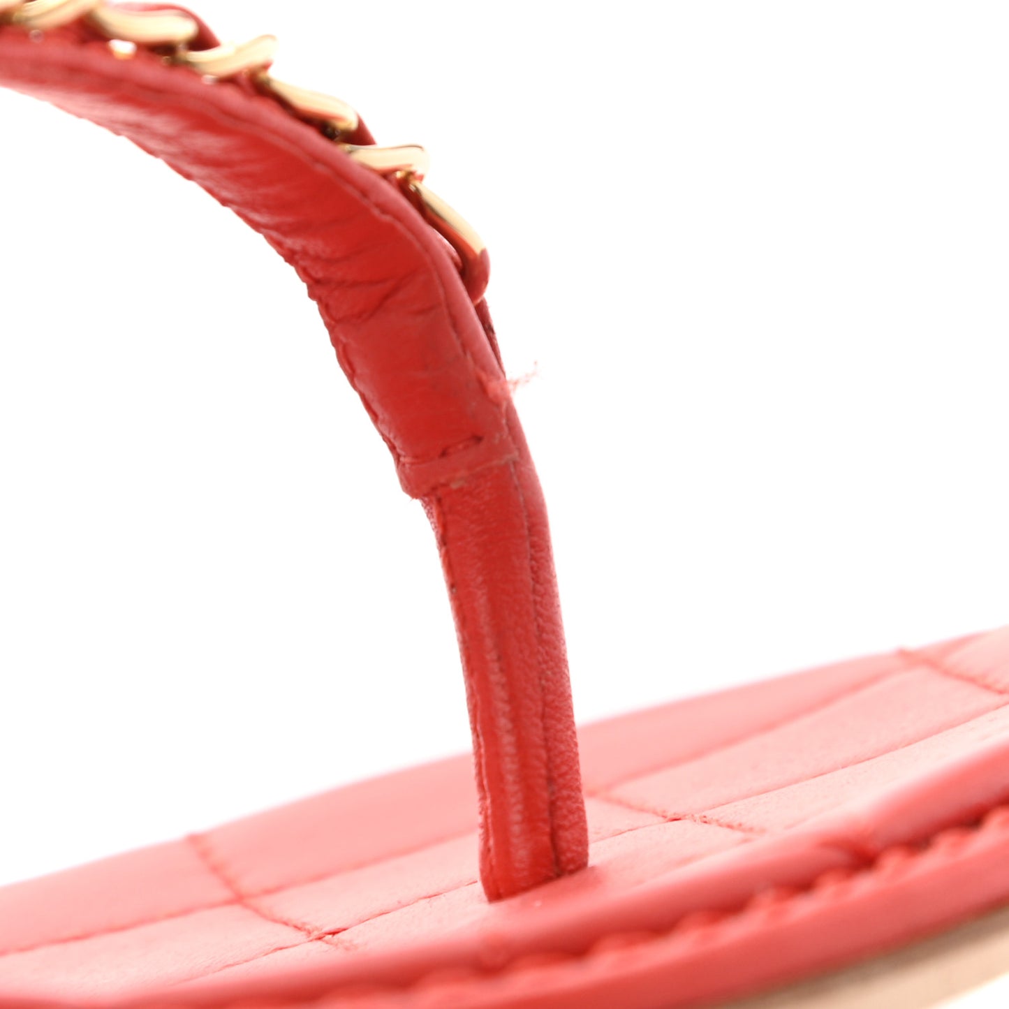 Lambskin Chain CC Logo Thong Sandals 38.5 Red