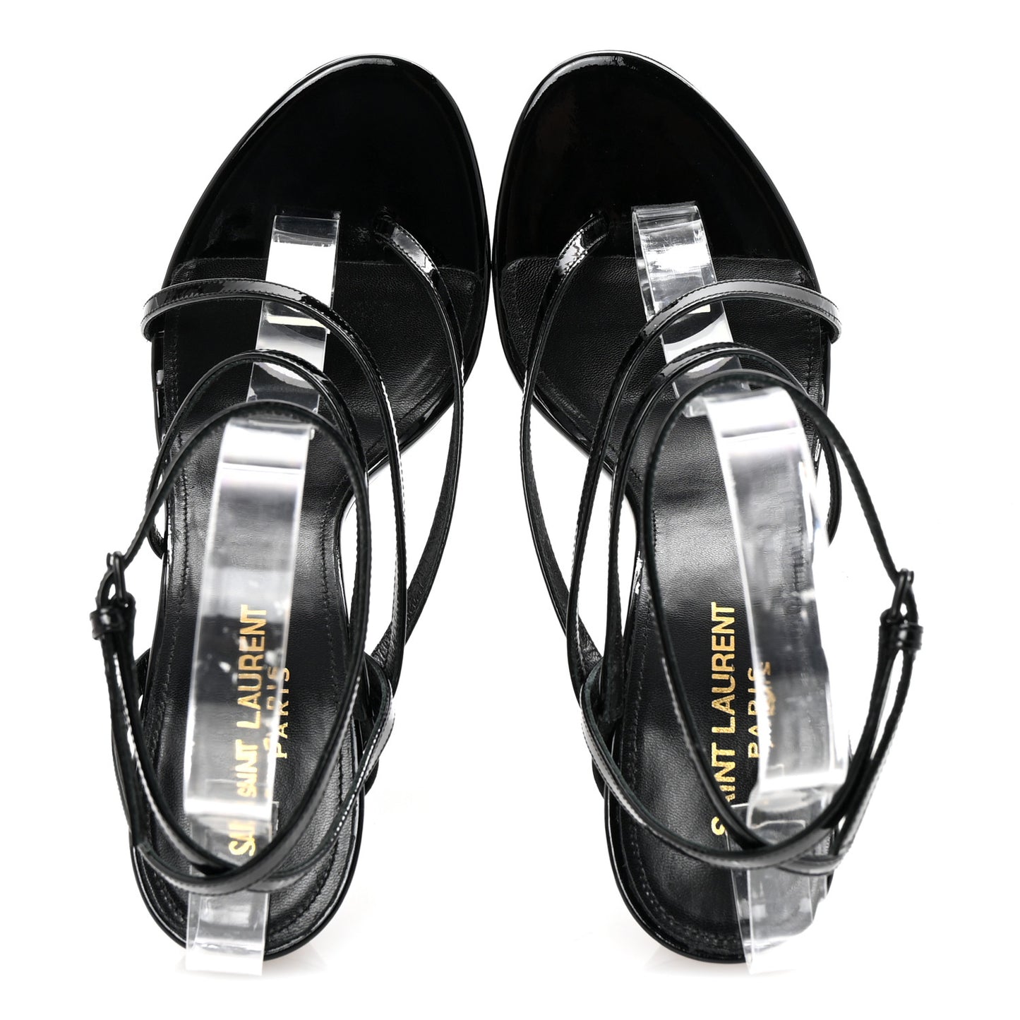 Patent Calfskin Ankle Strap Sandals 37 Black