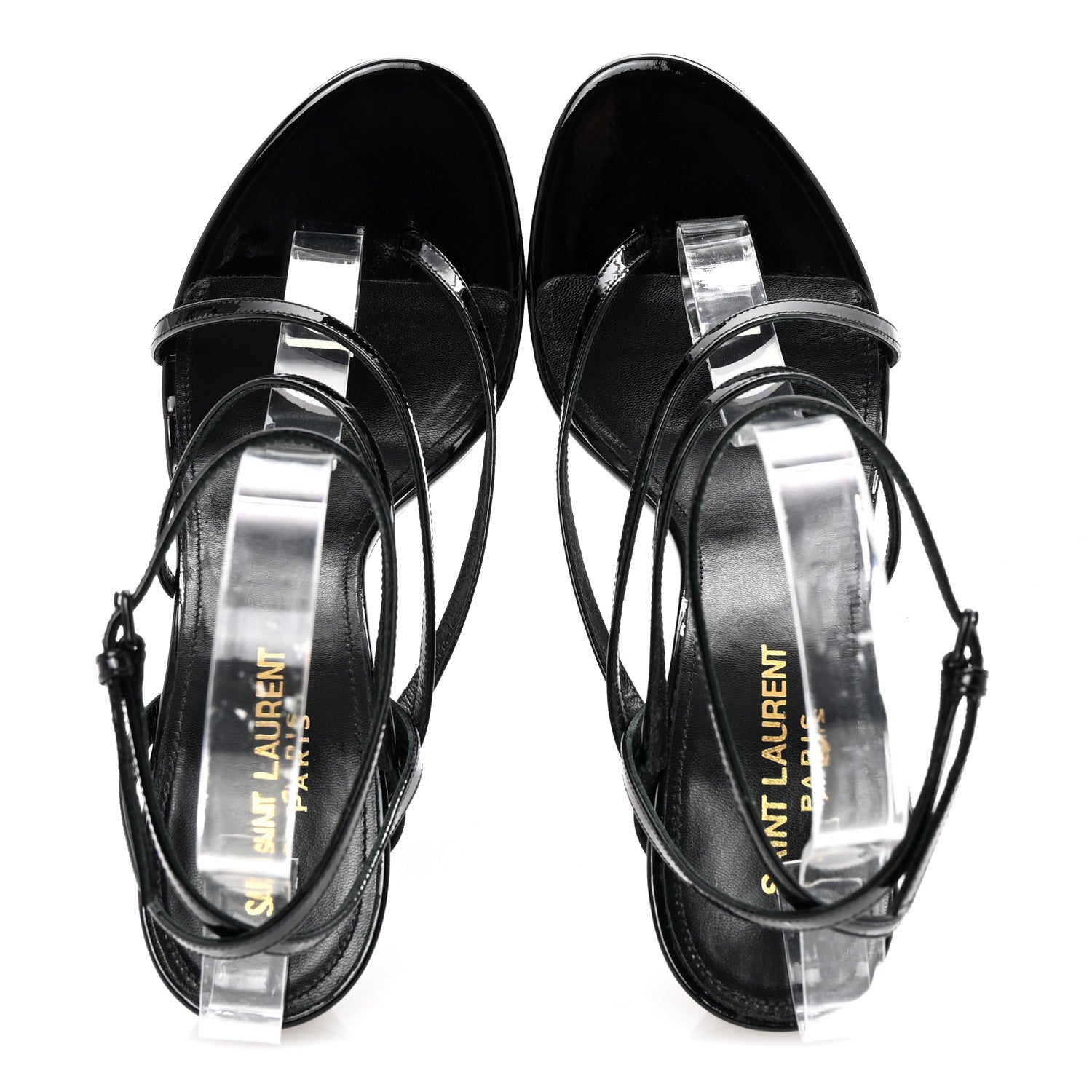 Saint Laurent Patent Calfskin Ankle Strap Sandals 37 Black 2 of 8