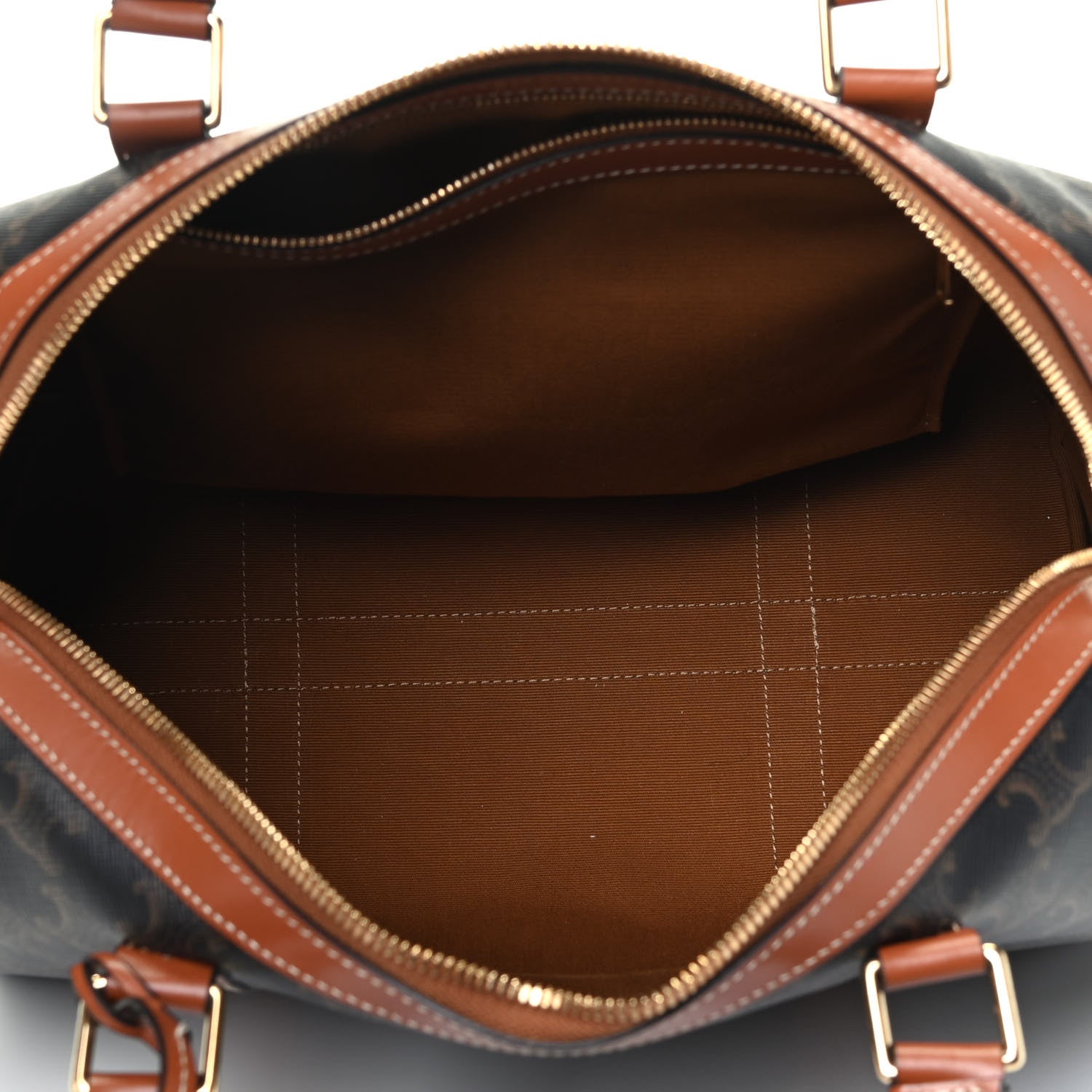 Celine Triomphe Canvas Calfskin Boston Bag Tan 6 of 10