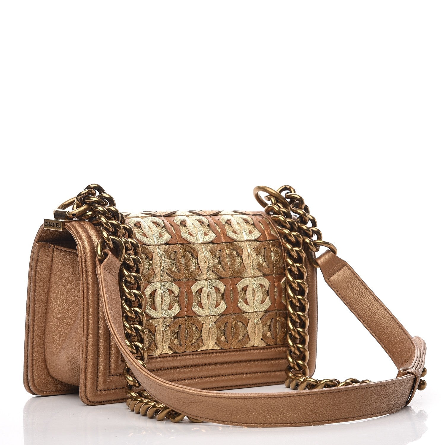 Chanel Metallic Lambskin Small Golden CC Boy Flap Dark Gold 3 of 7