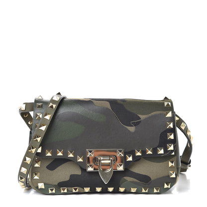 Valentino Garavani Nappa Canvas Camouflage Mini Rockstud Flap Saddle Crossbody Bag Safari 1 of 9