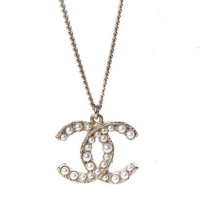 Chanel Pearl Crystal CC Pendant Necklace Gold 4 of 6