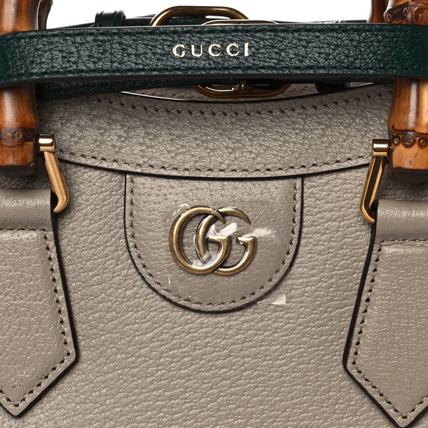 Gucci Textured Dollar Calfskin Web Small Diana Tote Bag Oatmeal Vintage Green 9 of 9