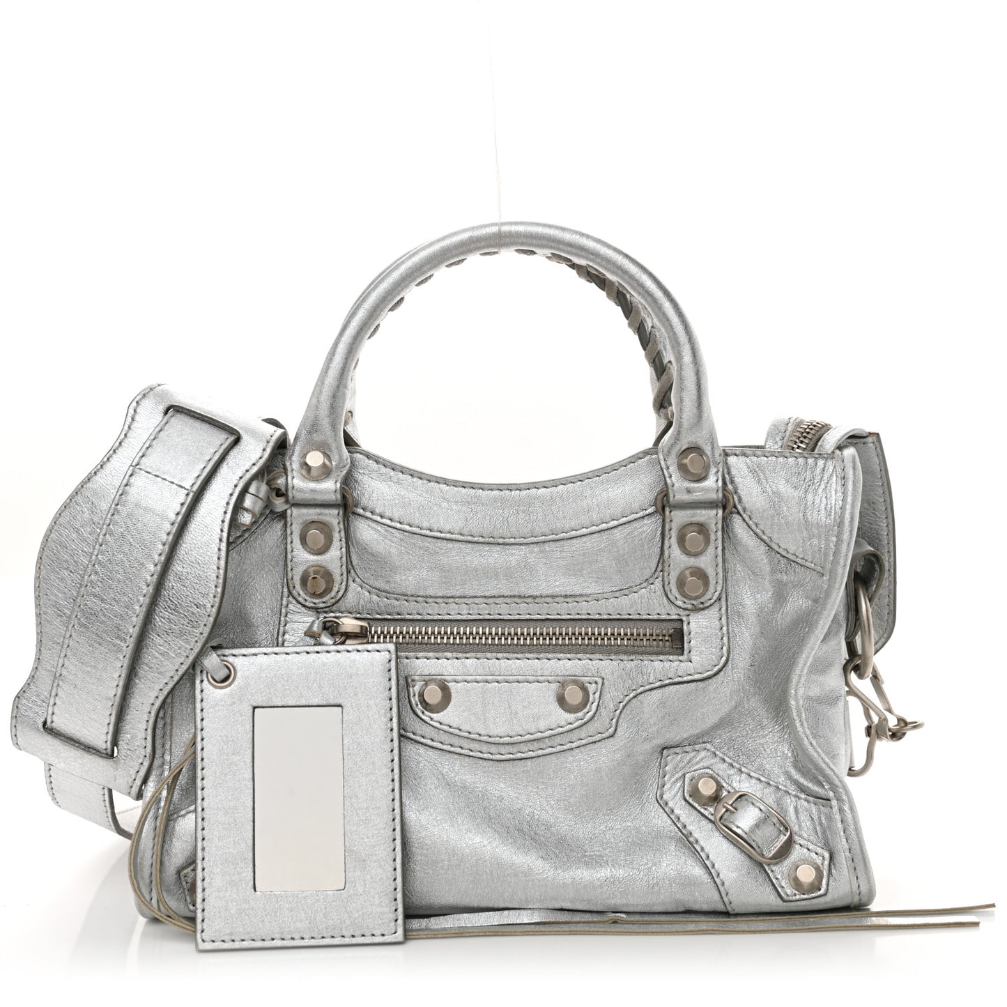 Laminated Agneau Classic Silver Hardware Mini City Silver