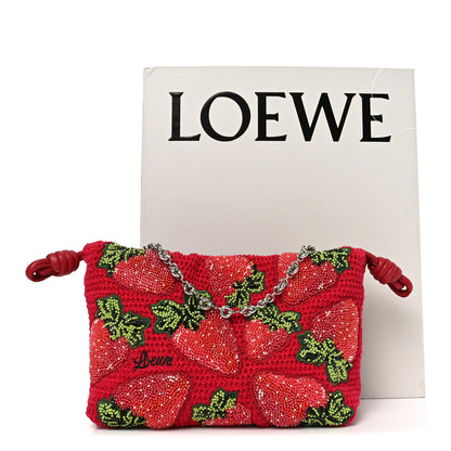 Loewe Crochet Beaded Strawberry Mini Flamenco Knot Clutch With Chain Red 11 of 11