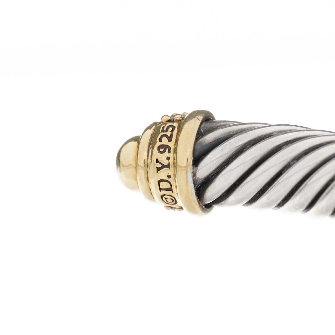 David Yurman Sterling Silver 18K Yellow Gold Diamond 5mm Cable Classics Bracelet 3 of 4