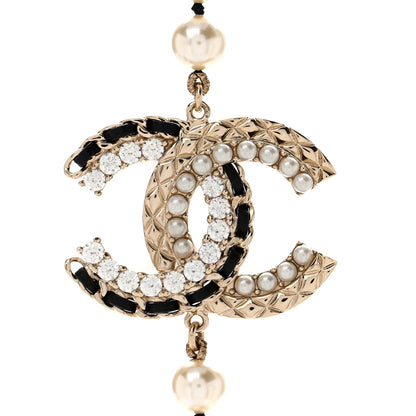 Chanel Pearl Crystal Lambskin CC Long Necklace Gold Black 4 of 5