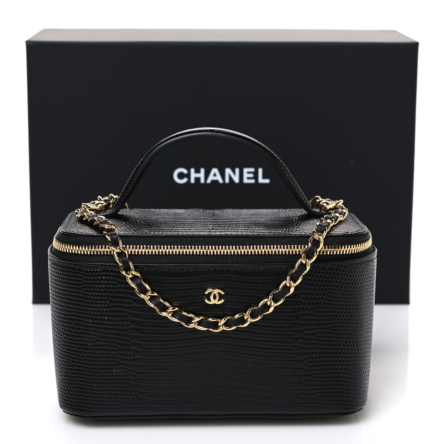 Chanel Calfskin Lizard Embossed Top Handle Vanity With Chain Black 11 of 11