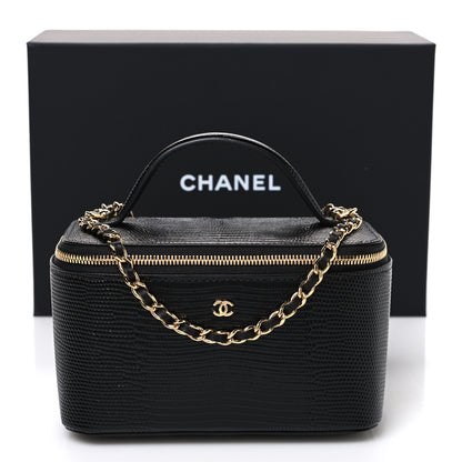 Chanel Calfskin Lizard Embossed Top Handle Vanity With Chain Black 11 of 11