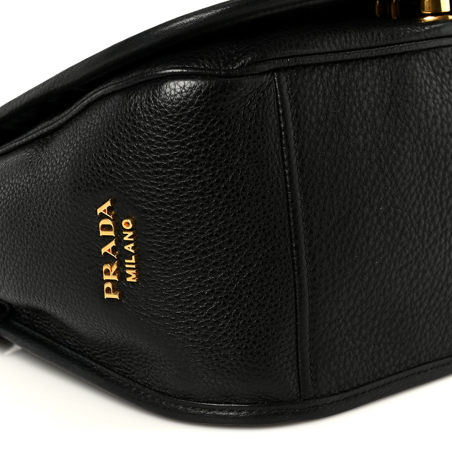 Prada Vitello Daino Embossed Logo Flap Shoulder Bag Black 10 of 11