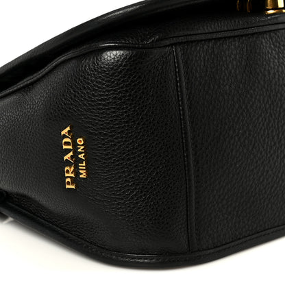 Prada Vitello Daino Embossed Logo Flap Shoulder Bag Black 10 of 11