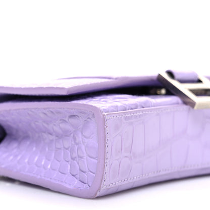 Balenciaga Shiny Calfskin Crocodile Embossed Hourglass Chain Bag Lilac 9 of 10