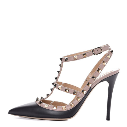 Valentino Garavani Nappa Rockstud Ankle Strap Pumps 39.5 Black Poudre 1 of 7