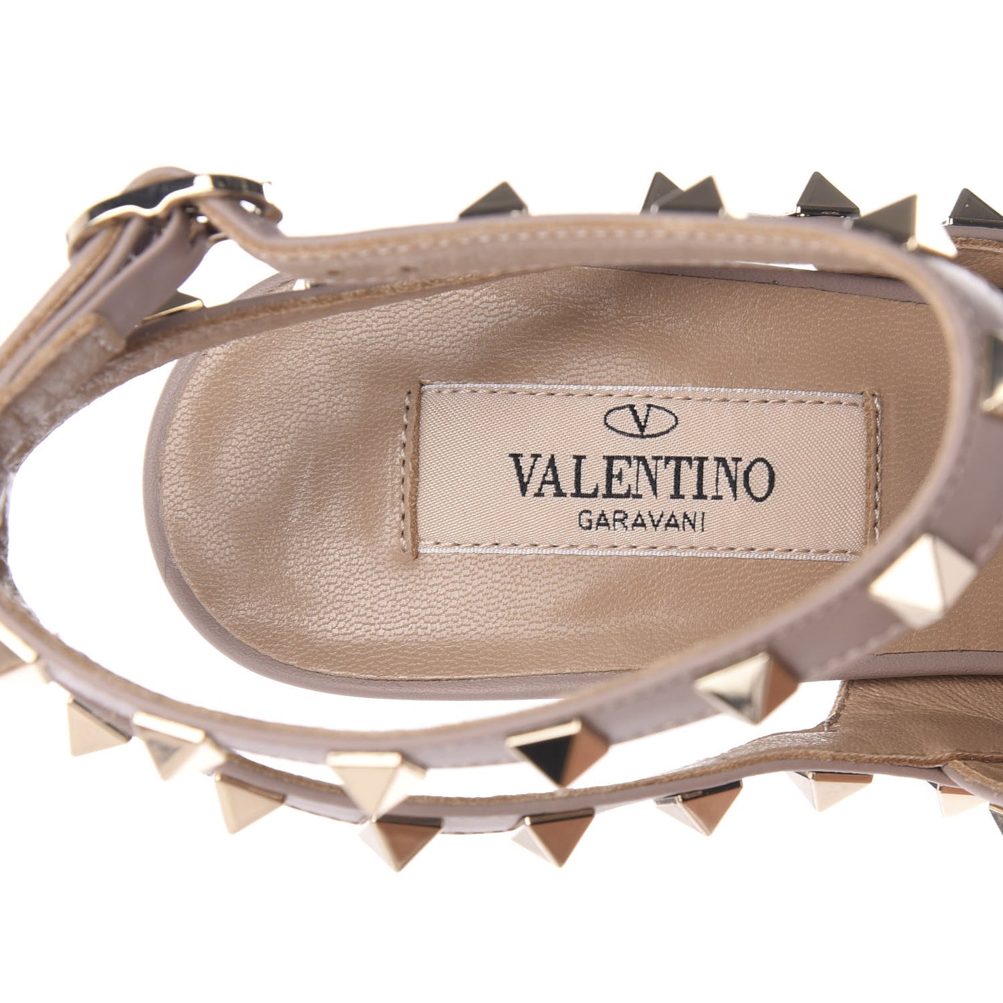 Pebbled Calfskin Rockstud Ankle Strap 100mm Pumps 38.5 Poudre