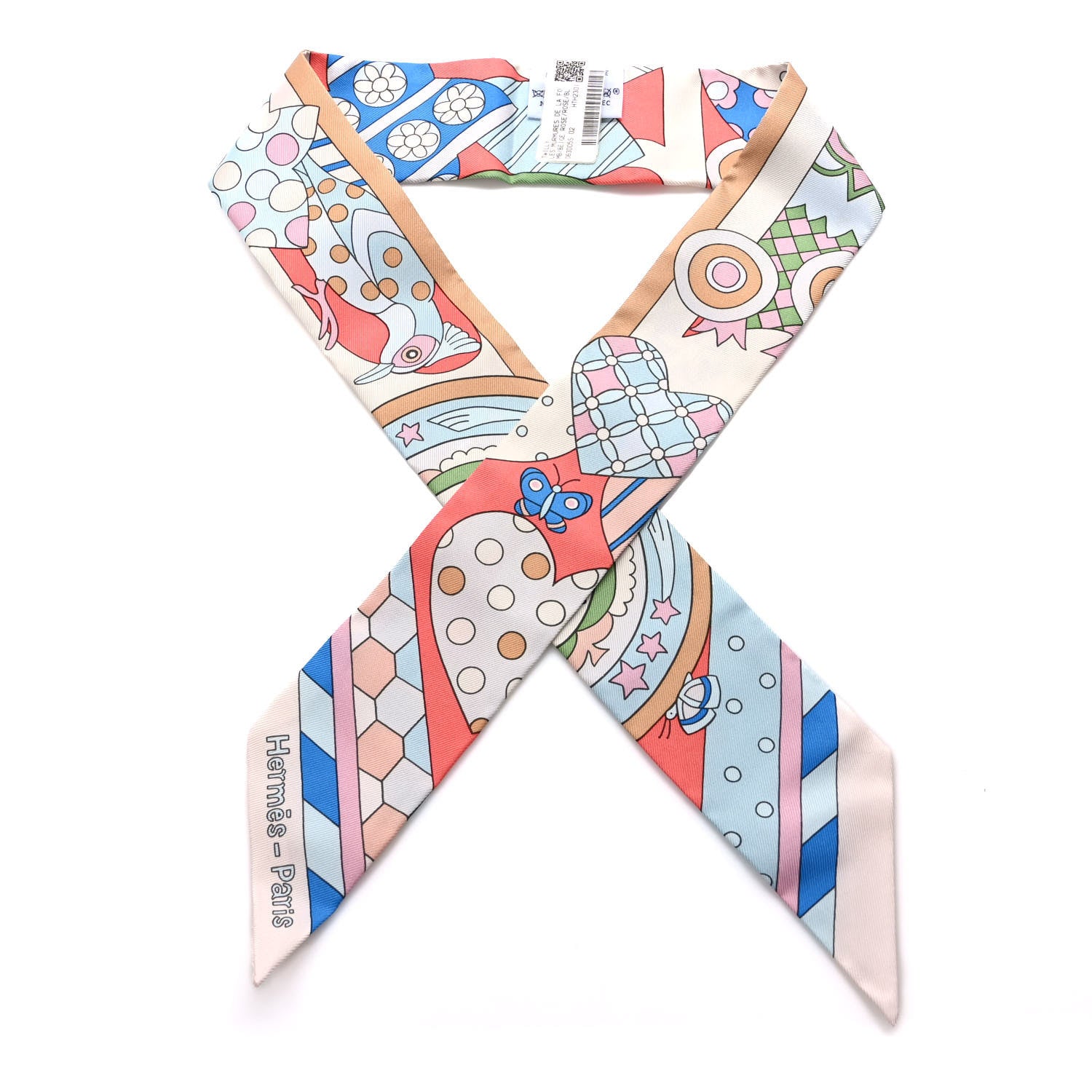 Hermes Silk Les Murmures De La Foret Twilly Beige Rose Bleu 1 of 4
