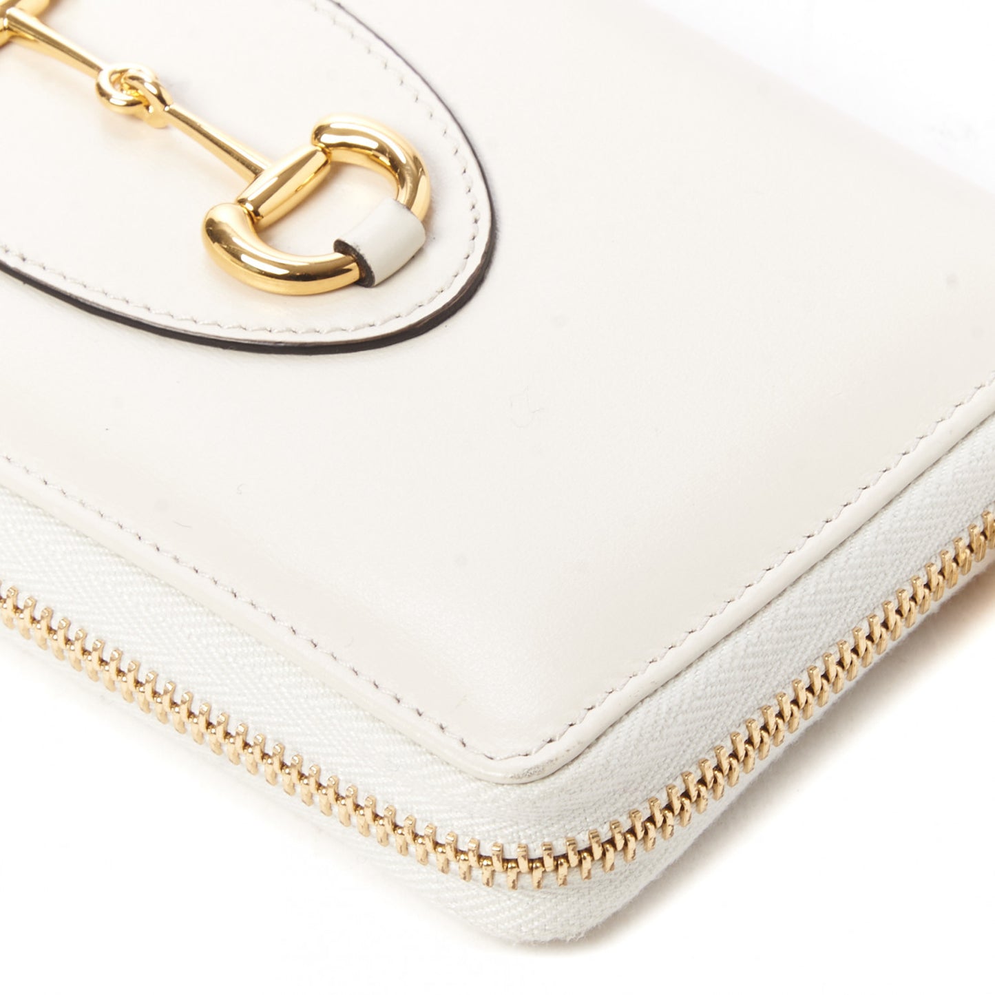Boarded Plutone Calfskin Horsebit 1955 Zip Around Wallet Mystic White