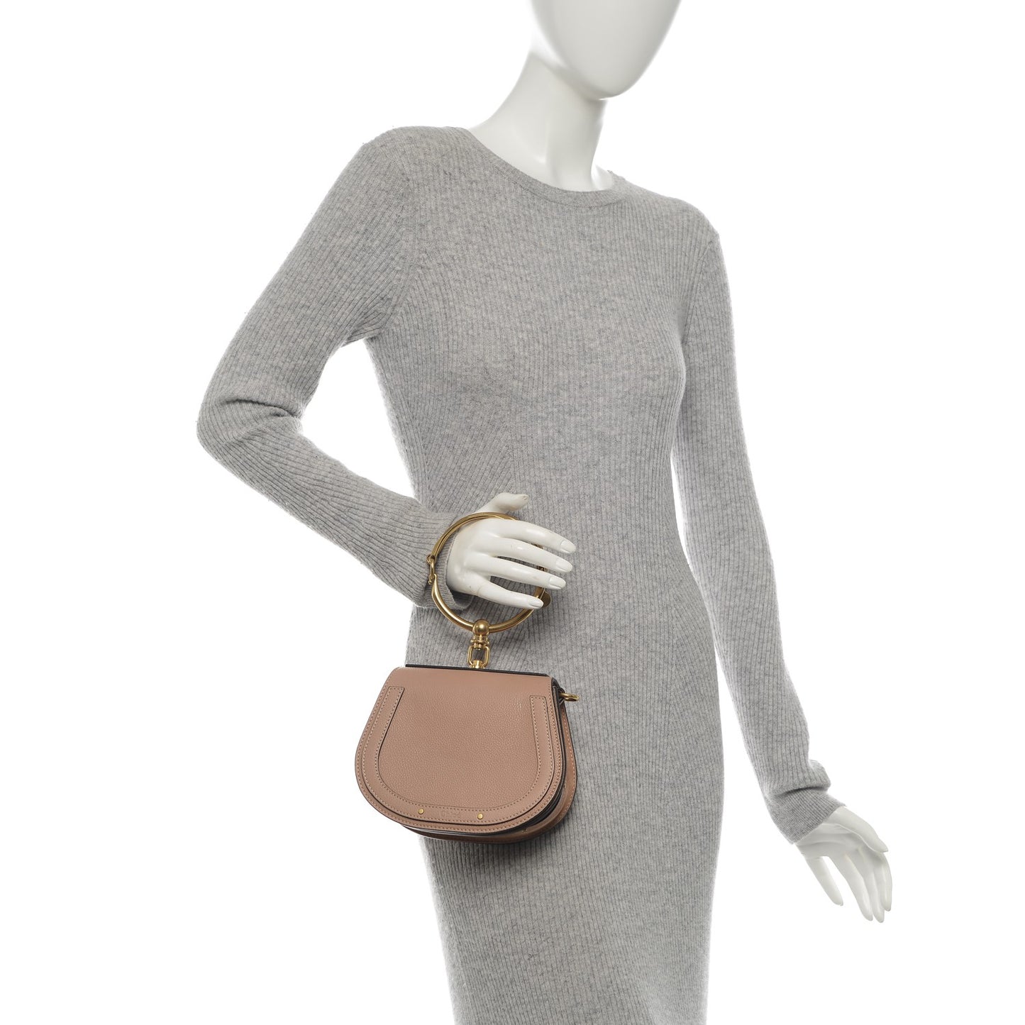Calfskin Suede Small Nile Bracelet Bag Biscotti Beige