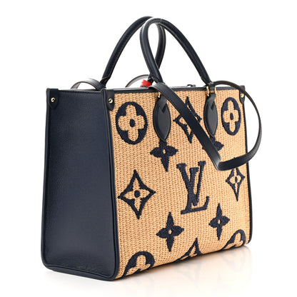 Louis Vuitton Raffia Calfskin Monogram Giant Onthego MM Blue 3 of 10