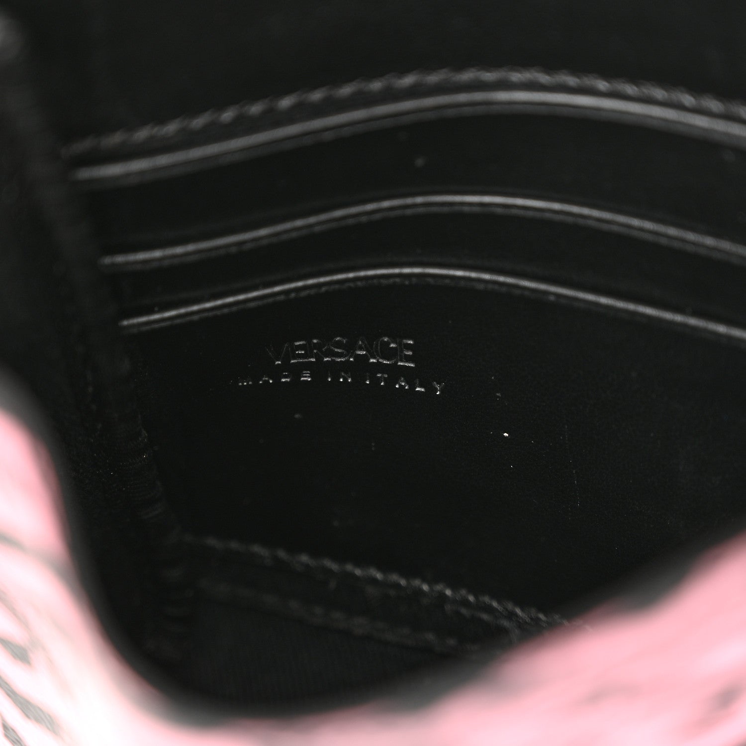 Versace Coated Canvas La Greca Signature Wallet On Chain Black Pink 6 of 11