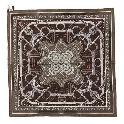 Hermes Silk Eperon D'Or Bandana Shawl 55 Etoupe Chocolate 1 of 4