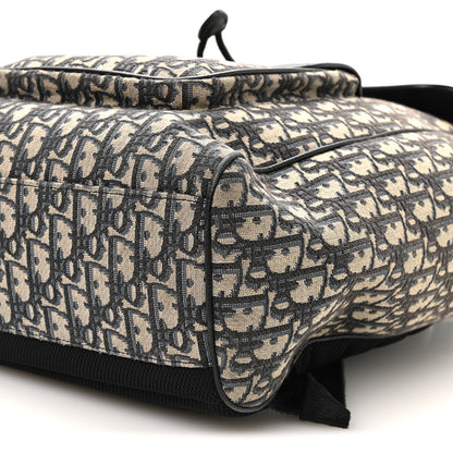 Christian Dior Oblique Jacquard Grained Calfskin Drawstring Saddle Backpack Beige Black 10 of 11