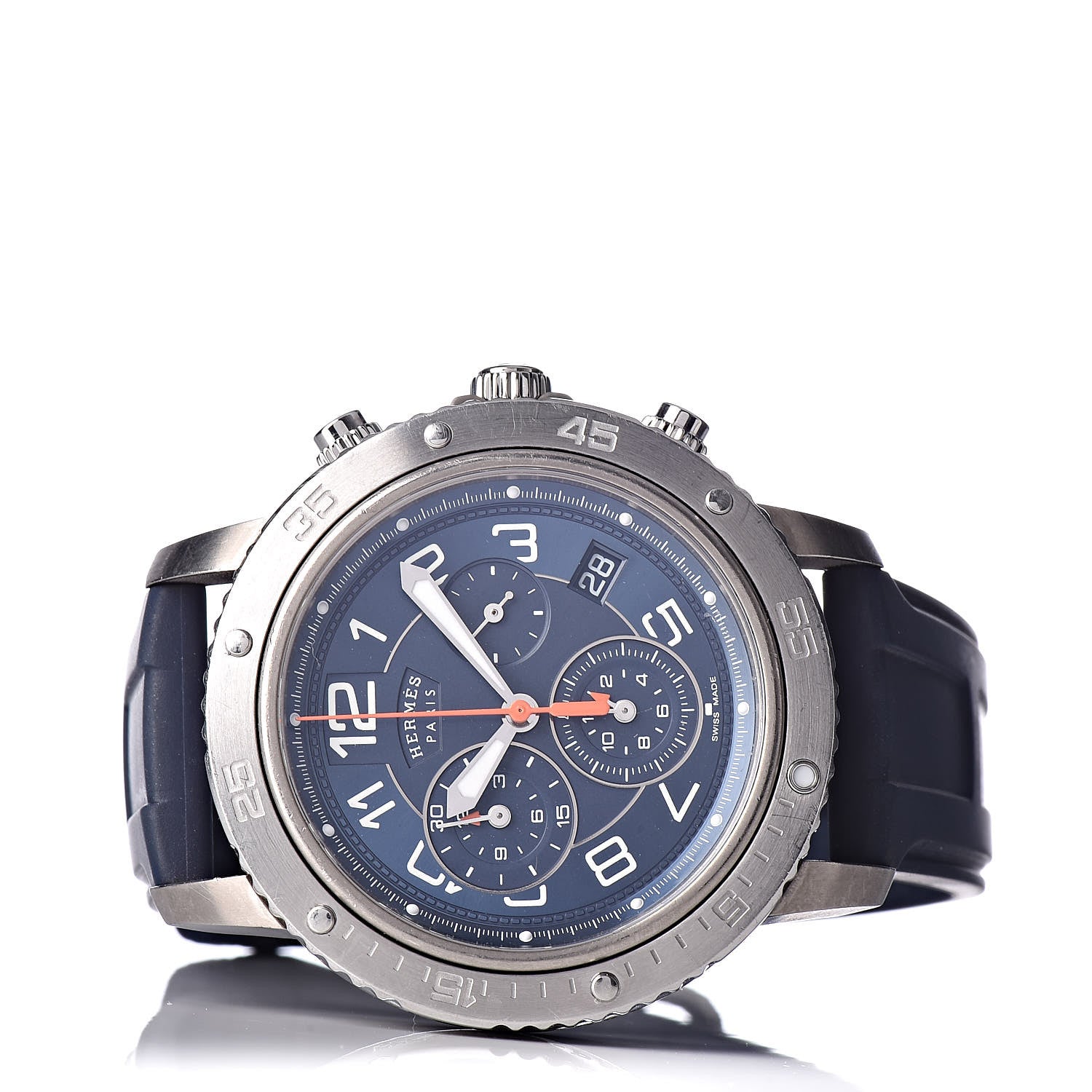 Hermes Stainless Steel Rubber 41mm Clipper Chronograph Quartz Watch Blue 3 of 8