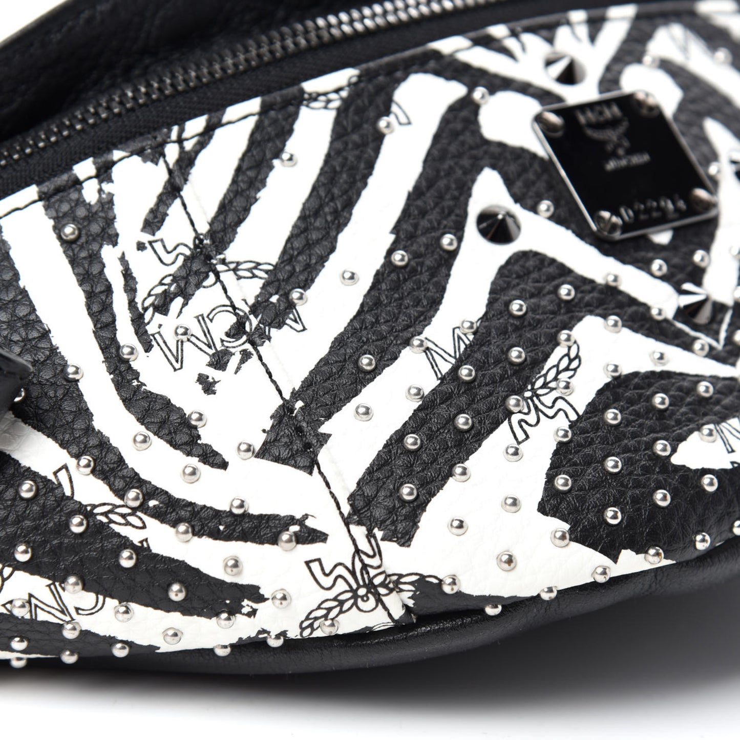 Striped Visetos Studded Funky Zebra Belt Bag White Black