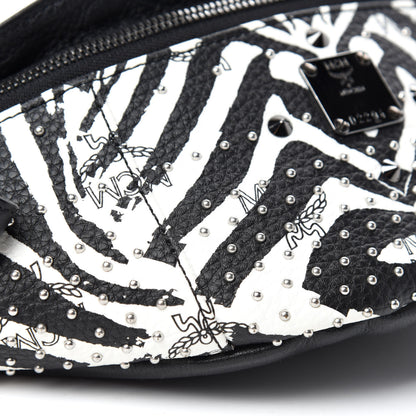 MCM Striped Visetos Studded Funky Zebra Belt Bag White Black 6 of 10