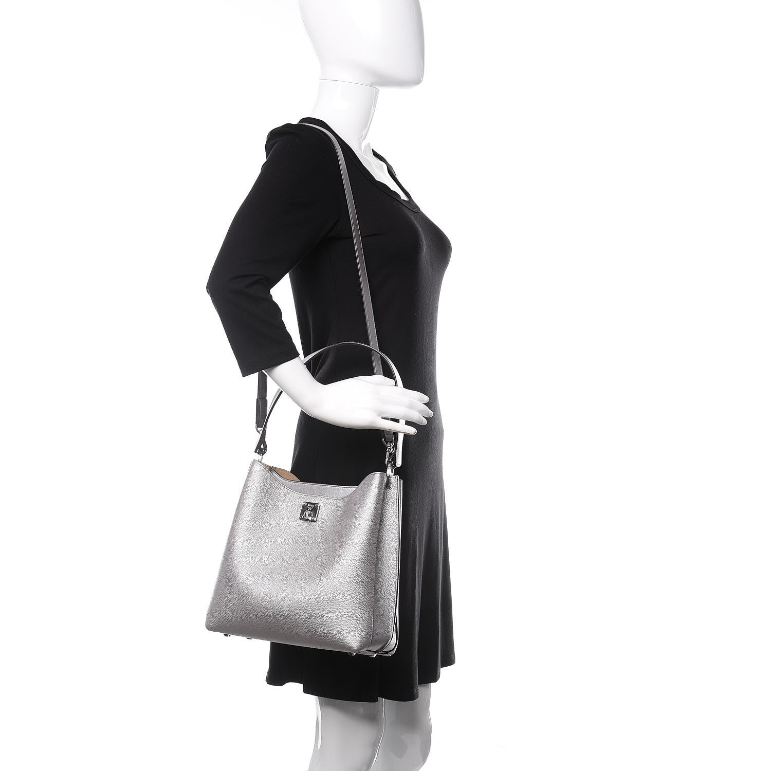 MCM Metallic Grained Calfskin Medium Milla Hobo Silver 2 of 8