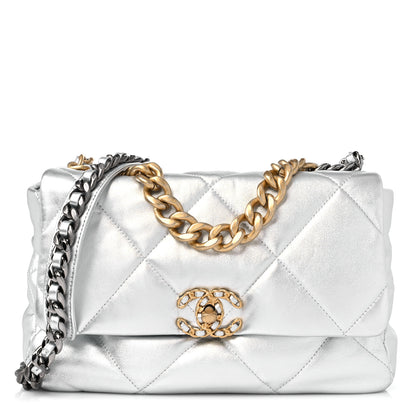 Chanel Metallic Lambskin Quilted Large Chanel 19 Flap Silver 1 of 10