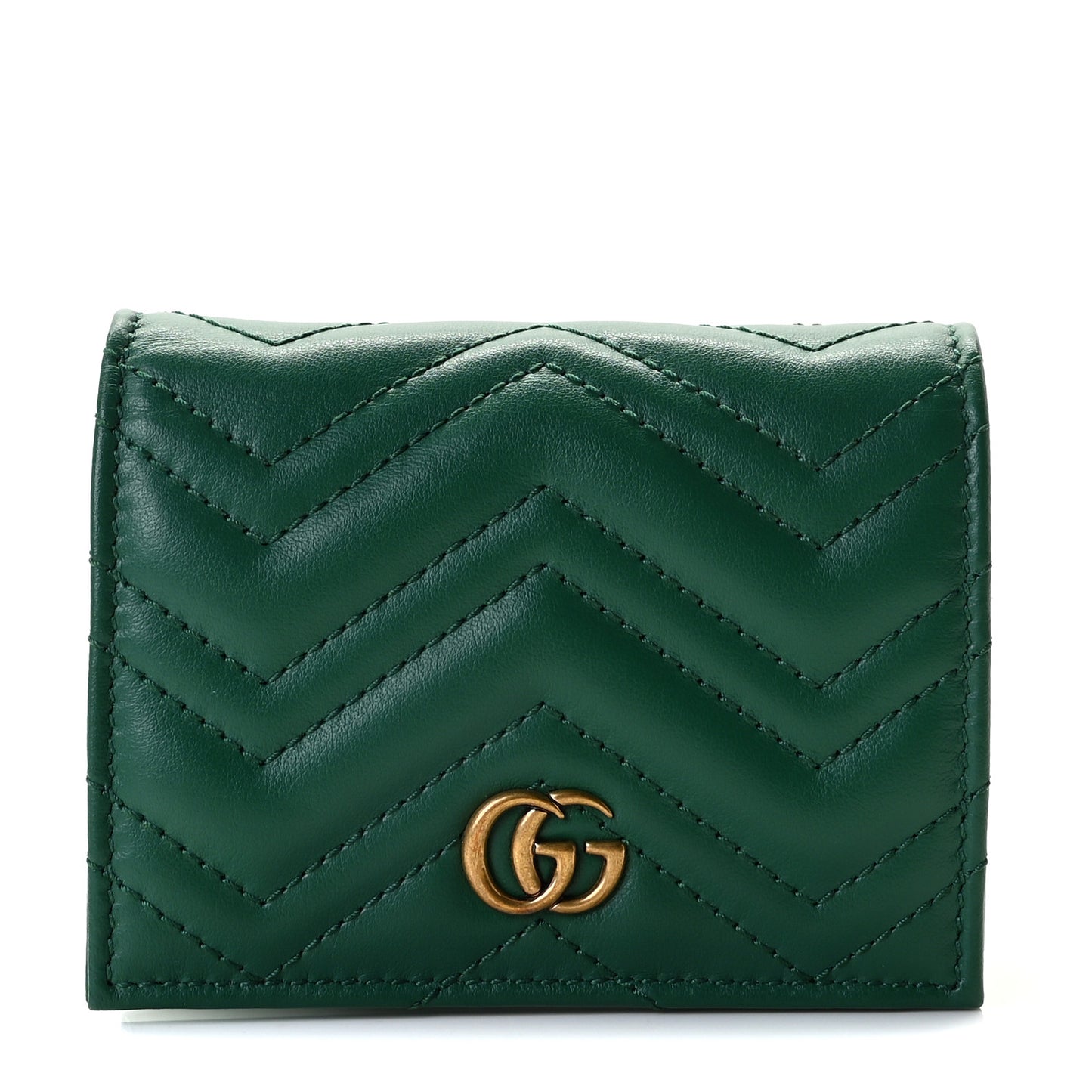 Calfskin Matelasse GG Marmont Card Case Wallet Emerald