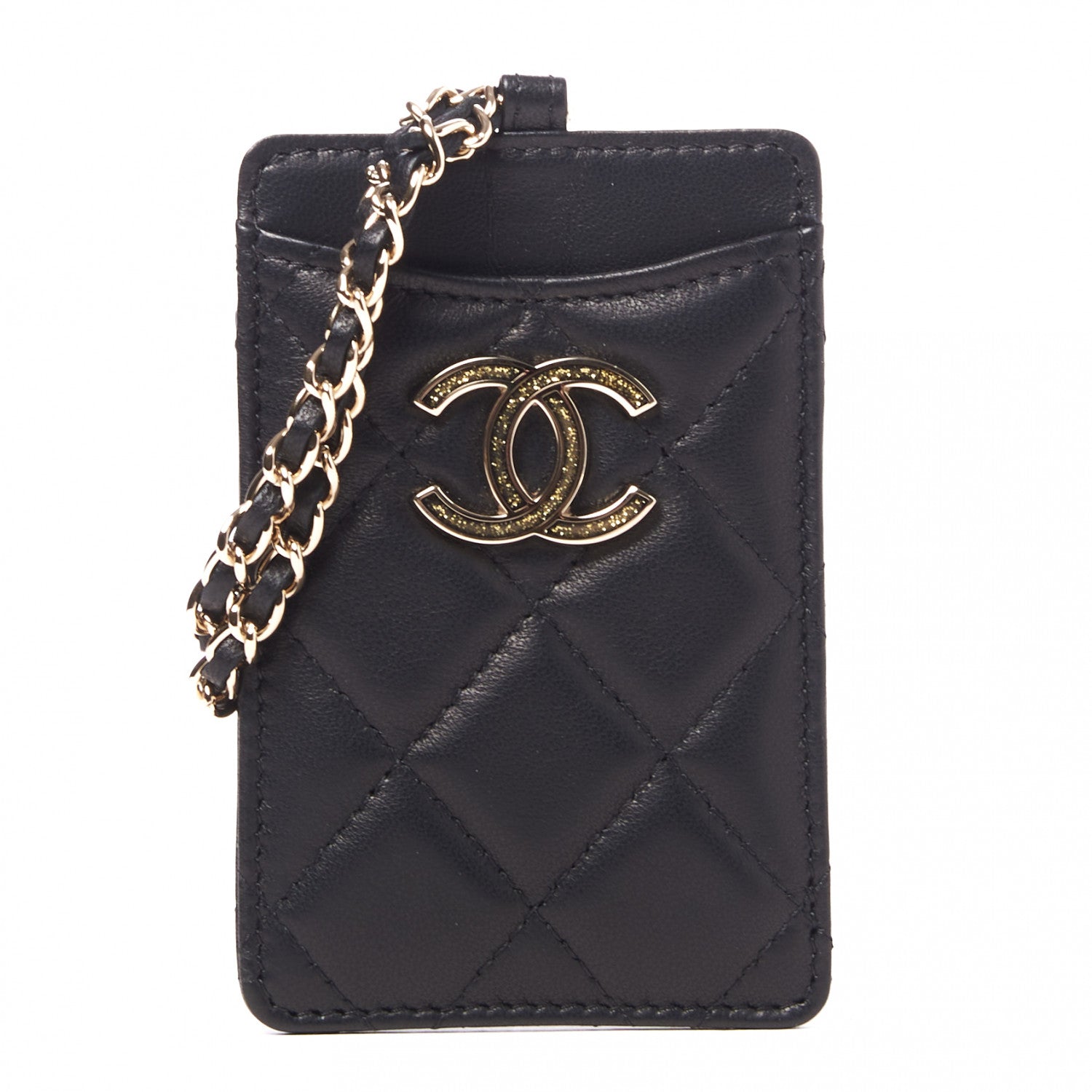 Chanel Lambskin Quilted Card Holder On Chain Black 1 of 8