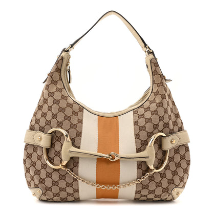 Gucci Monogram Large Horsebit Web Shoulder Bag White 1 of 15
